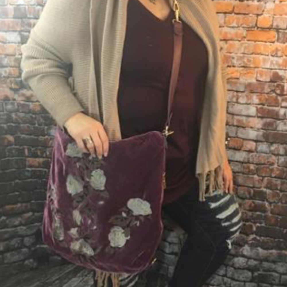 Plum Velvet Hobo Backpack or Crossbody 3 -in- 1